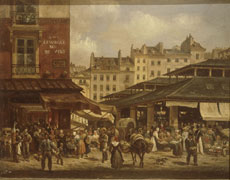 Rue de la Tonnellerie und Les Halles, Gemälde aus der 1. Hälfte 19. Jhdt.
